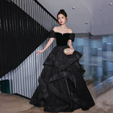 Word Shoulder Evening Dress Woman 2025 New Art Exam Graduation Evening Dress Dress Spring Temperament Banquet Dress