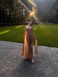 High-End Fluttering Ribbon Wiggle Mesh Patched Tset Dress Women's Holiday Birthday Party Evening Dress