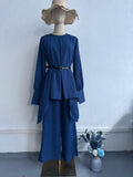 Muslim Autumn Comfortable Casual And Comfortable Waist-Waisted Bat Shirt Long-Sleeved Solid-Color Set