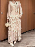 Evening Dress 2024 Spring Party Party Stand Tie With Heavy Industry Lotus Leaf Side Wave Chiffon Dress Dress