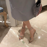 Sandals 2025 Spring Lady Water Diamond Bow Women's Shoes Fine Heel Head French Beauty Sandals High Quality Shoes