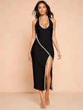 Element Hanging Neck Elastic Banding Dress Dinner Light Luxury High-End Evening Dress