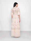 Summer British Tide Fairy Embroidery Flower Lotus Leaf Sleeves Wood Ear Goddess Net Yarn Cake Dress Dress