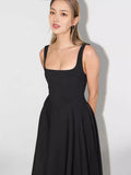 Summer New Simple Sexy Solid Color Shoulder Strap Repair Medium Long Dress