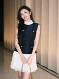 New Blue And White Collar Collar Fake Two Sleeveless Dress Temperament Famous Wind Thin Short Dress 2025 Summer