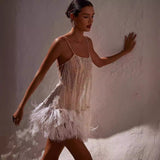Party Dress Sexy Bare Back Skirt Layered Tuxedo Mesh Beads Sling Skirt
