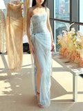 Minority Temperament Lace Mesh Embroidery Dress Woman 2025 New High-End Feel Banquet Waist Dress