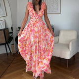 New Fashion Casual Home Sexy Printing Tie With Waist Folded Dress Woman