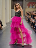 Personality Style 2025 New Mesh Splicing Before The Short After Long Cake Pony Skirt Dress
