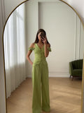 2024 Women's Commuting High-Waist Trend Solid Color Short-Sleeved Leisure Two Sets Of Women