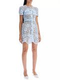 New Designer Tide Brand Hollow Water Soluble Lace Light Blue Lady Temperament Dating Dress