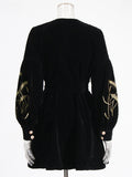 Retro Style Dress Women's Dress 2025 Summer New Heavy Industry Embroidered Wheat Spike Design Velvet Long Sleeve Skirt