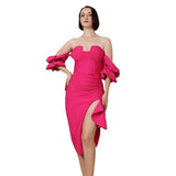 Women's Sexy Breasts Deep V Bandaged Skirts Shoulder Lantern Sleeve Open Party Dress Dress