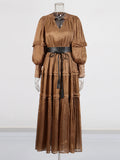 Literary And Art Retro Style Dress 2025 New Temperament Bubble Sleeve Tie To Repair The Summer Long Dress Woman