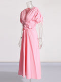 Tea Rest Temperament Elegant Style Dress 2025 Summer New V Collar Paste Splicing A Word Long Dress Dress Woman