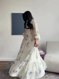 New Printed Fairy Style Long-Sleeved Long-Sleeved Dress Elegant Temperament Dress