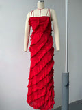 New Dress Temperament Wooden Ear Sling Skirt Open Word Shoulder Dress