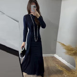 Sexy Fashion Round Collar Folds To The Waist To Repair The Solid Color Temperament Dress