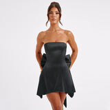 Breast-Buttered Bow Decorating Mini Dress 2025 Summer New Temperament Short Dress Woman DJPT