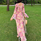Holiday Fairy Pink Broken Flower Dress Design Feeling Lotus Leaf Side Flowing Long Dress 2024 New Model