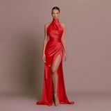 Summer New Temperament Collar Dress Hanging Neck Sleeveless Open Fork Thin Dress Dress Dress DJPT