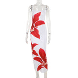 Hanging Flower Print Sexy Dress 2025 Summer New Hot Girl De-Backed Long Dress Girl DJPT