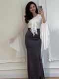 2024 Long-Sleeved Sleeves Sweet Long-Sleeved Splicing Bag-Suited Body-Dight With Dress