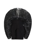 Egan Yarn Folded Skirt 2025 Spring New Round Collar Bubble Sleeve Splicing Sexy Bag Hip Dress