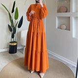 Women's Autumn Round-Neck Long-Sleeved Single Buckle High-Waisted Splicing Dress