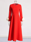 Spring New Temperament Style Simple Atmosphere Round Three-Dimensional Flowers Spliced Long Dress Dress Woman