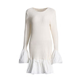 Summer New Temperament Retro Style Wind Wind Collar Lotus Side Splicing Horn Sleeve Knitted Dress Woman