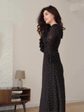 2024 New Chiffon-Print Lotus Leaf Sleeve Temperament Long V-Neck Long Dress