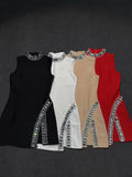New Summer Sleeveless Hem V Drill High-Neck Sexy Tight-Bstice Ass Dress Famous Dinner Party Bandage Dress