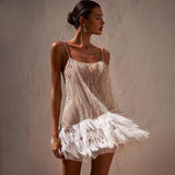 Party Dress Sexy Bare Back Skirt Layered Tuxedo Mesh Beads Sling Skirt
