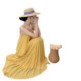 Seaside Holiday Yellow Bareback Sling Skirt Chiffon Design Long Dress Thai Bali Beach Dress