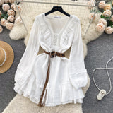 A line V Neckline Long Sleeves White Holiday Dresses Women's Dress SD1290