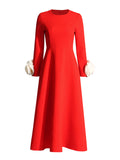 Spring New Temperament Style Simple Atmosphere Round Three-Dimensional Flowers Spliced Long Dress Dress Woman