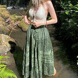 And Summer New Fashion Women's Silk Silk Print Skirt Dress Large Hundred Fold Skirt DJPT