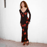 Women's Clothing Abstract Printing V Tie With High-Waisted Ass Long Skirt DJPT