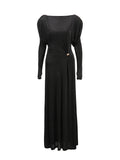 Retro High-End Solid-Colored Dress Dress 2025 Summer Round-Neck Long-Sleeved Waist Design Dress Dress Dress