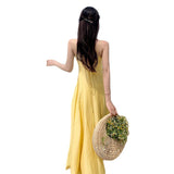 Yellow Bareback Strap Sling Sexy Dress Seaside Holiday Dress Waist And Ankle Beach Dress