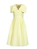 High-End Sense Court Style Retro 2025 Summer New Medium-Long V-Neck Short Sleeves To Close Waist Solid Color Dress Woman