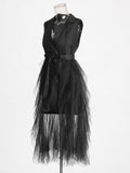Temperament Commuting Style Suit Dress 2025 Summer New Collarless Sleeveless Suit Splicing Mesh Dress Dress Woman