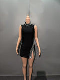 New Summer Sleeveless Hem V Drill High-Neck Sexy Tight-Bstice Ass Dress Famous Dinner Party Bandage Dress