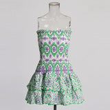 Summer New Sexy Smear Embroidery Hollow Lotus Leafy Dress To Collect Waist Thin Print Slim Dress