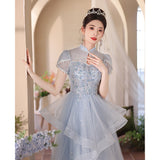 Evening Dress Dress Light Luxury Small High-End Temperament Blue Birthday Princess Dress Adult Ceremony Host Fluffy Skirt