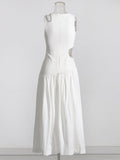 Sexy Wind Niche Design 2025 Summer Collar Hollow Folded Women's Dress In The Long Solid Color Folds