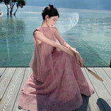 Yarn Hanging Neck Two Morning Robe Skirt Fairy Beach Dress Seaside Holiday Dress Girl