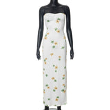 Women's Clothing 2024 New Folded Floral Dress High-Waisted Dress Print Chest Skirt DJPT