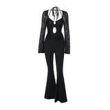 Autumn 2025 New Women's Clothing Temperament Long-Sleeved Lace-Back Jumpsuit DJPT